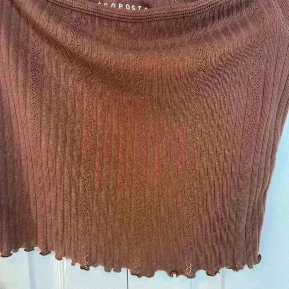 NWT Aeropostale Womens Brown Short Sleeve Crop Top|Ruffled Bottom|Size L - Picture 2 of 6